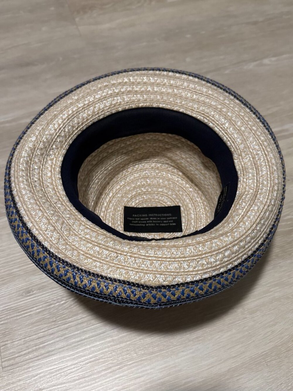 Eric Javits Straw Boater Hat with Navy Accent - Picture 5 of 6